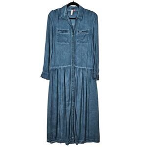 Pilcro Anthropologie Kimberly Maxi Dress XSP Petite Blue Chambray Button Up